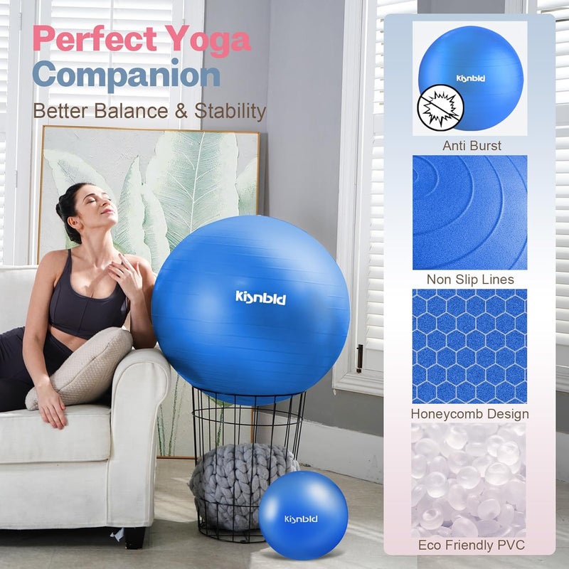 kisnbld Exercise Ball, Extra Thick Yoga Ball for Workout Pregnancy Stability, 4 Sizes Anti-Burst Balance Ball with Foot Pump - Heavy Duty Fitness Ball Chair for Office, Home & Gym - Image 4